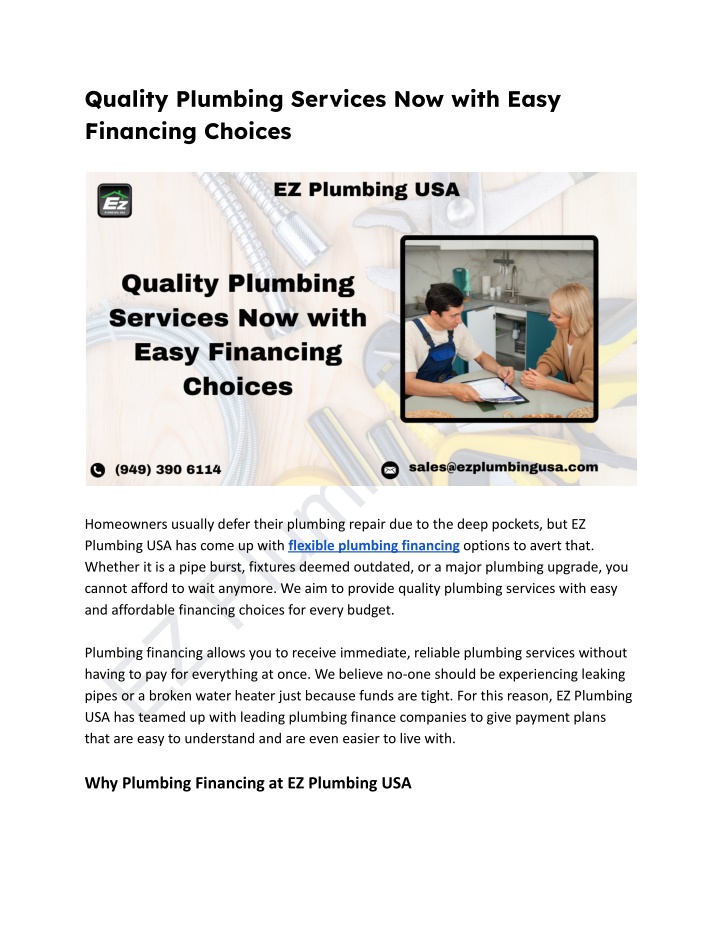 quality plumbing services now with easy financing