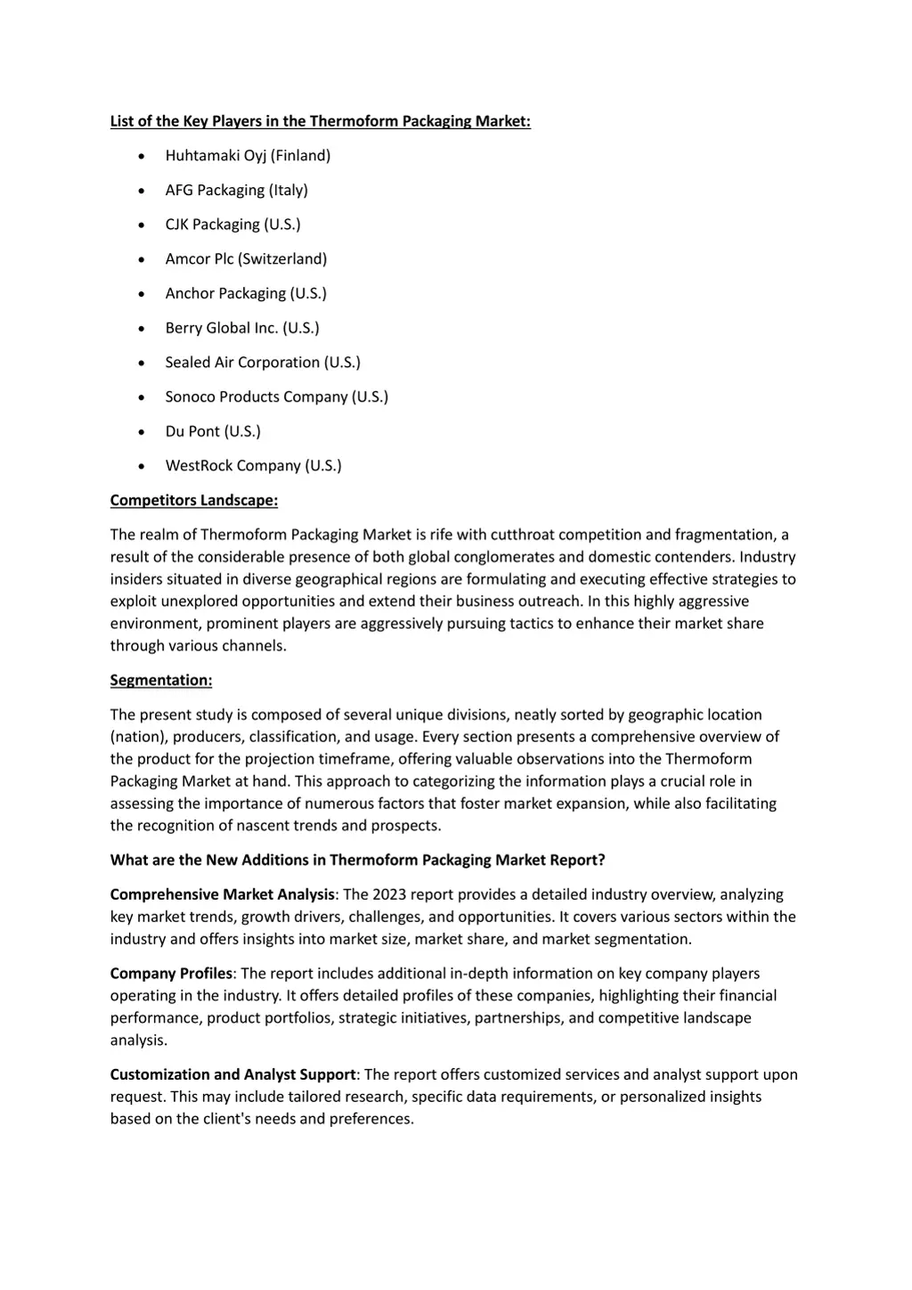 list of the key players in the thermoform