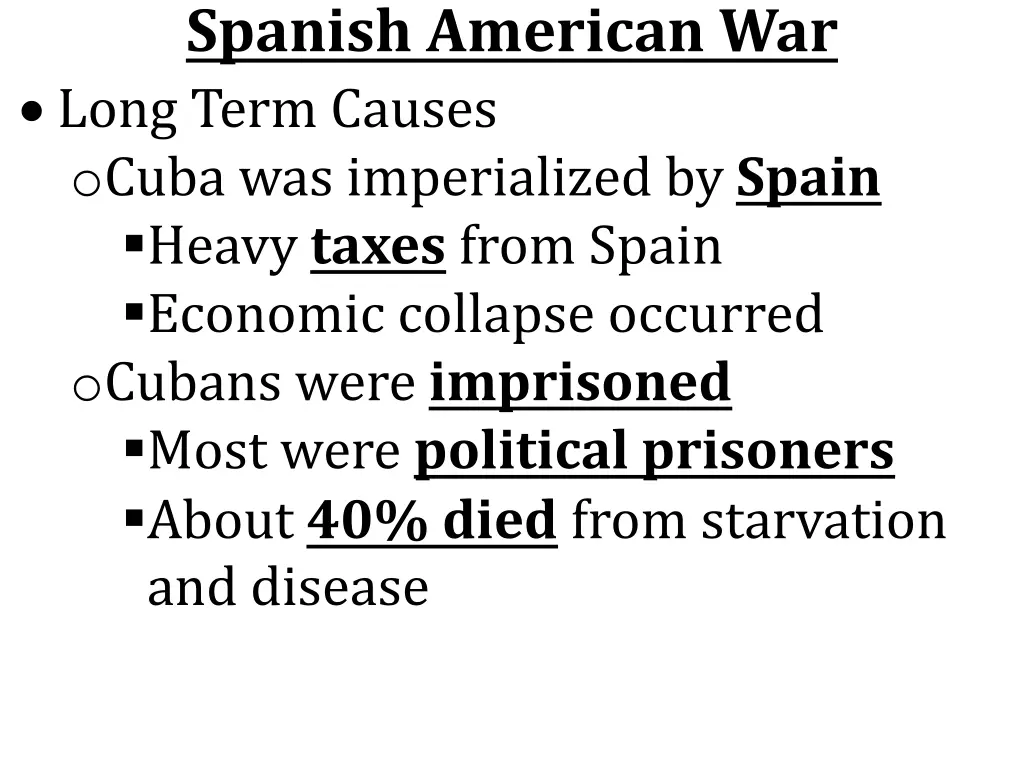 spanish american war long term causes o cuba