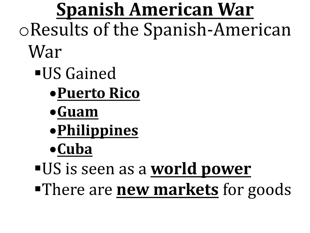 spanish american war o results of the spanish