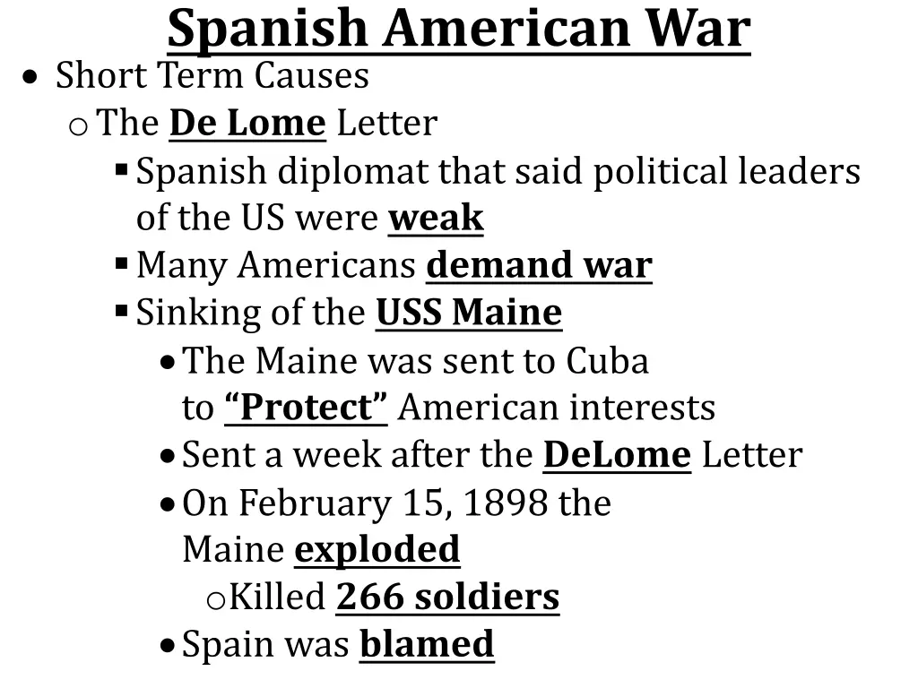 spanish american war short term causes