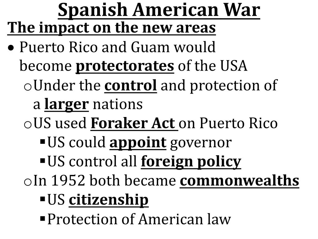 spanish american war the impact on the new areas
