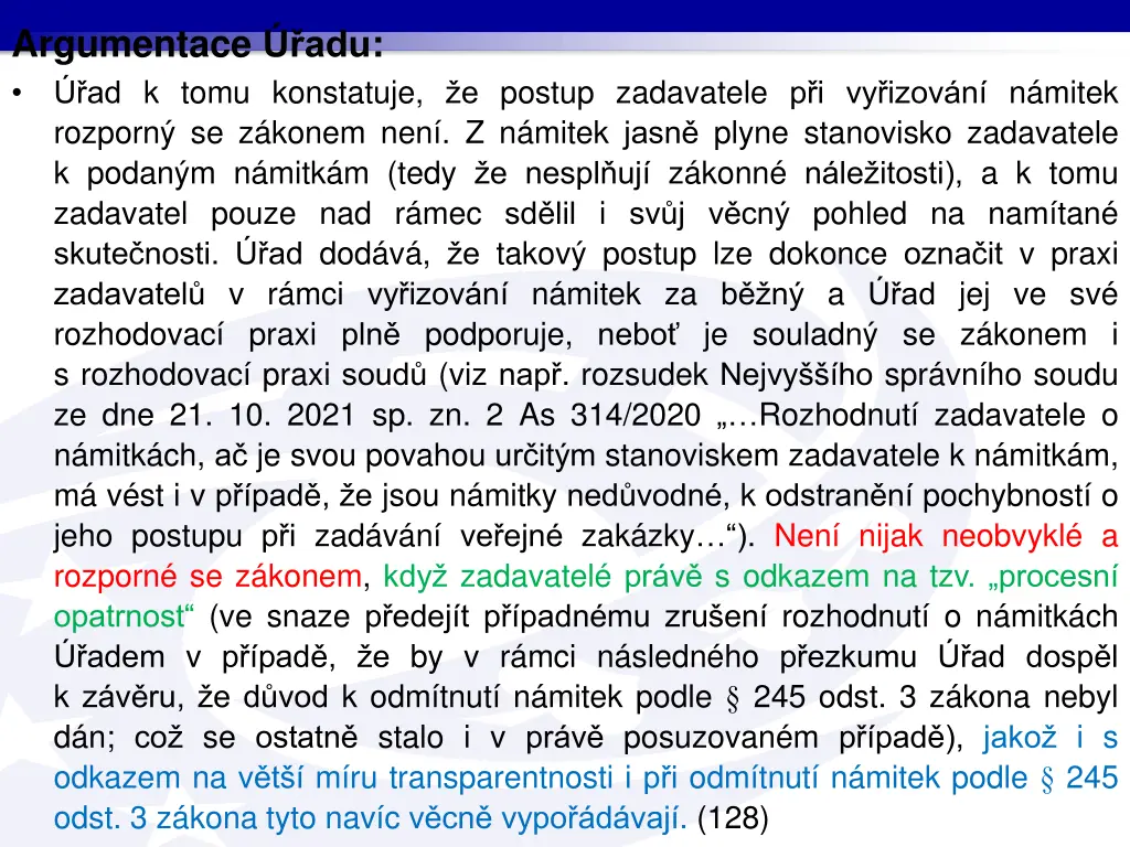 argumentace adu ad k tomu konstatuje e postup