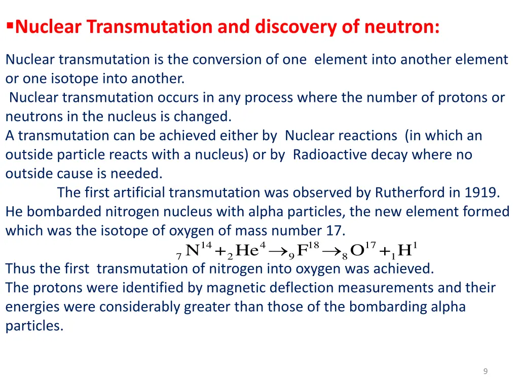 nuclear transmutation and discovery of neutron