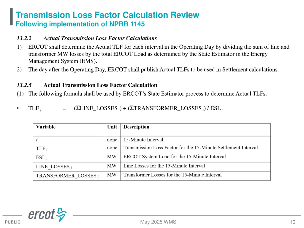 transmission loss factor calculation review