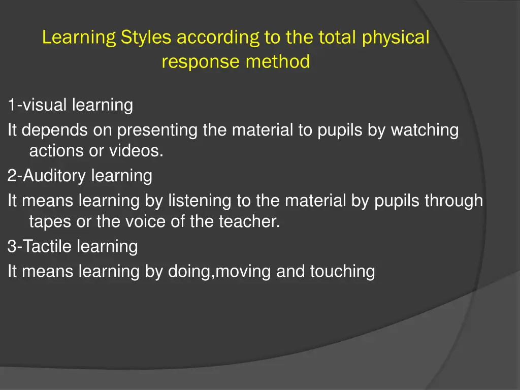 learning styles according to the total physical