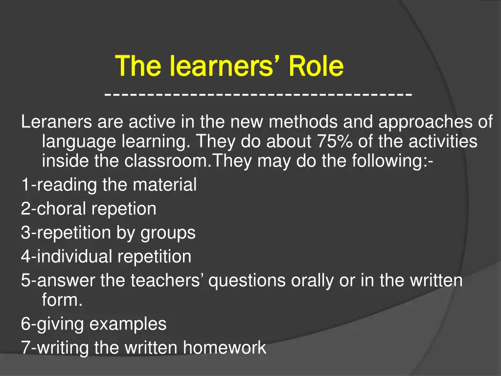 the learners the learners role leraners