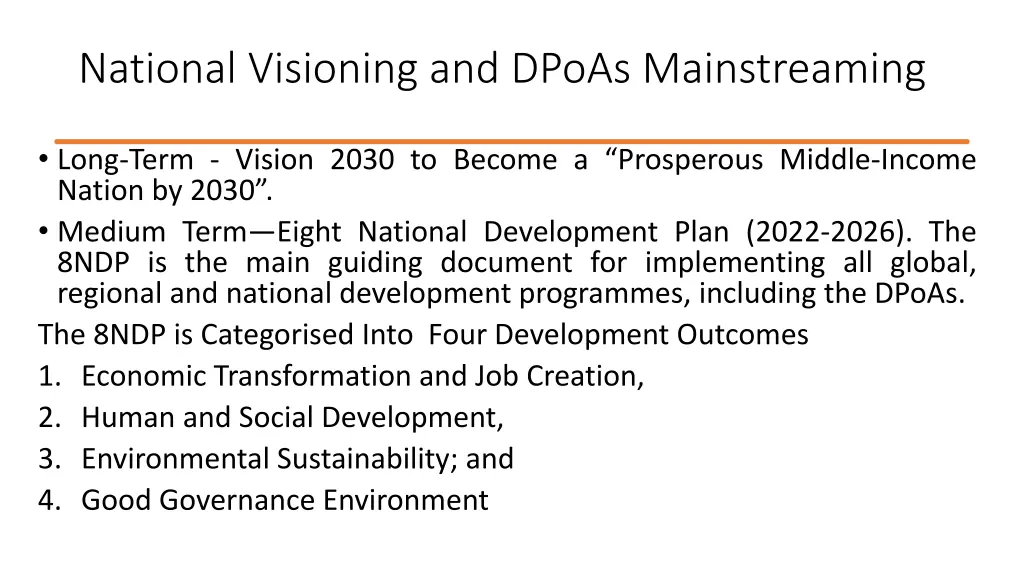 national visioning and dpoas mainstreaming
