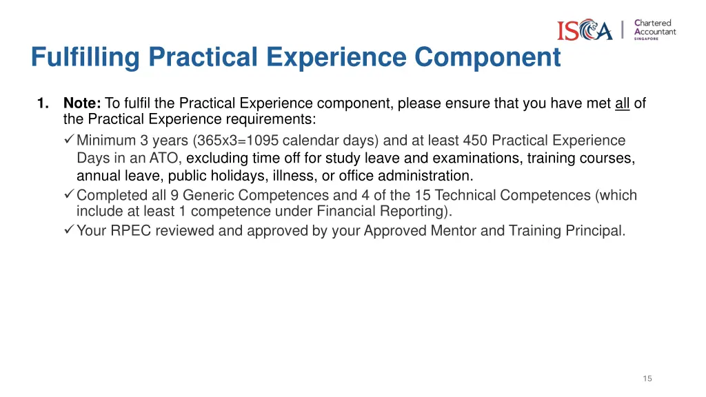 fulfilling practical experience component