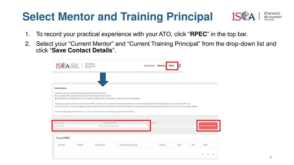 select mentor and training principal