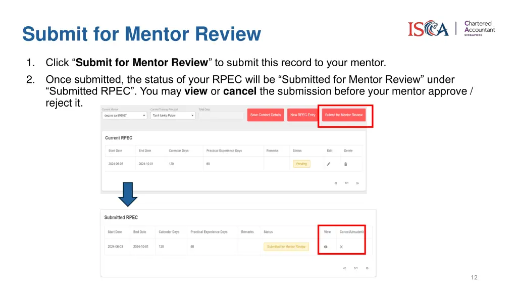 submit for mentor review