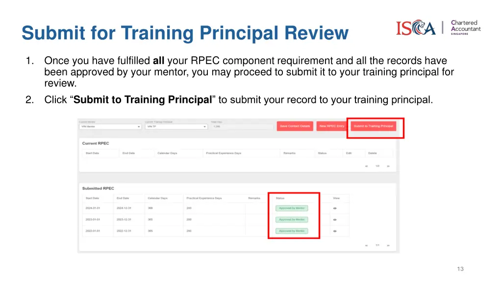 submit for training principal review