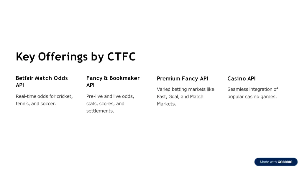 key offerings by ctfc