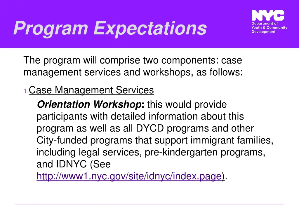 program expectations the program will comprise