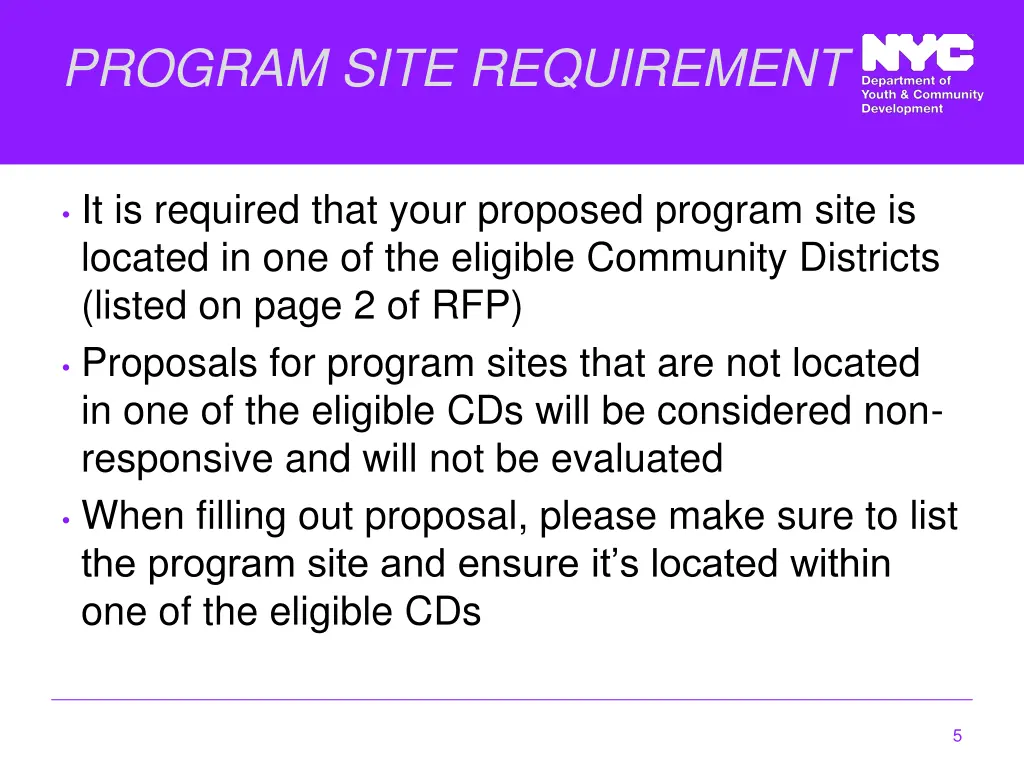 program site requirement