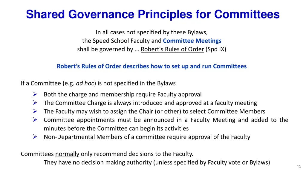 shared governance principles for committees