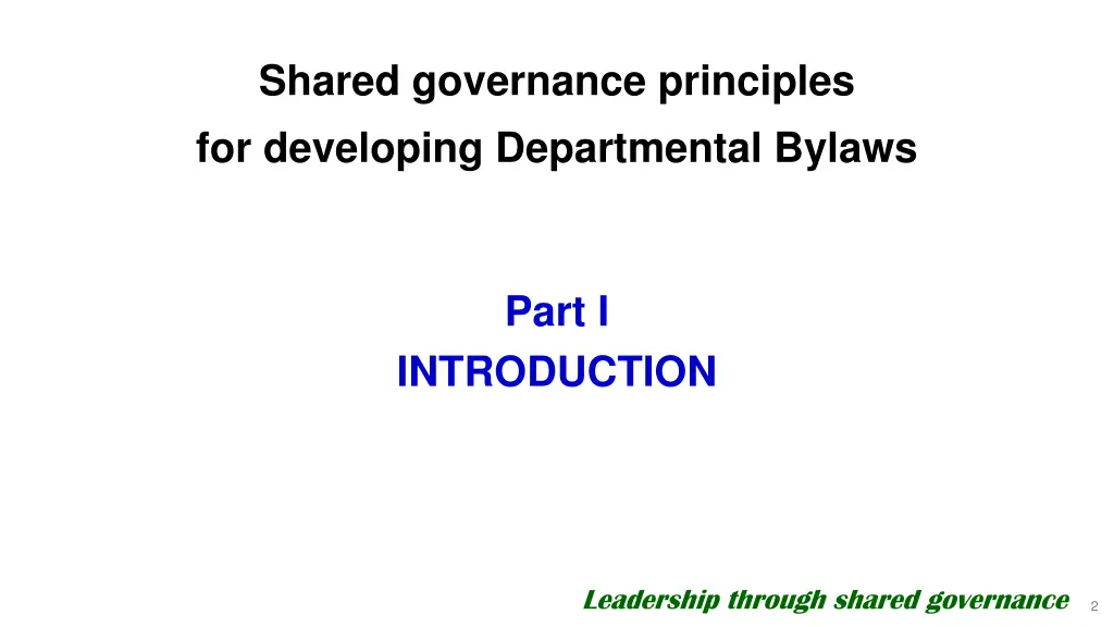 shared governance principles for developing