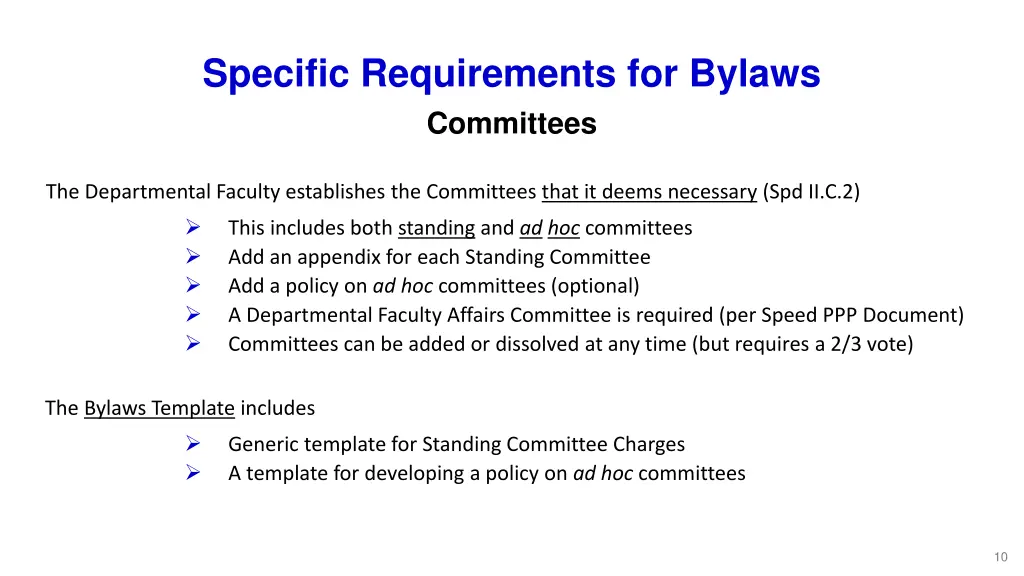 specific requirements for bylaws committees