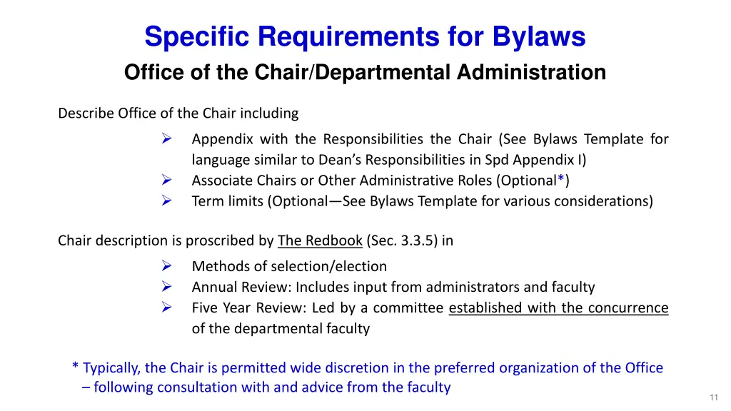 specific requirements for bylaws office