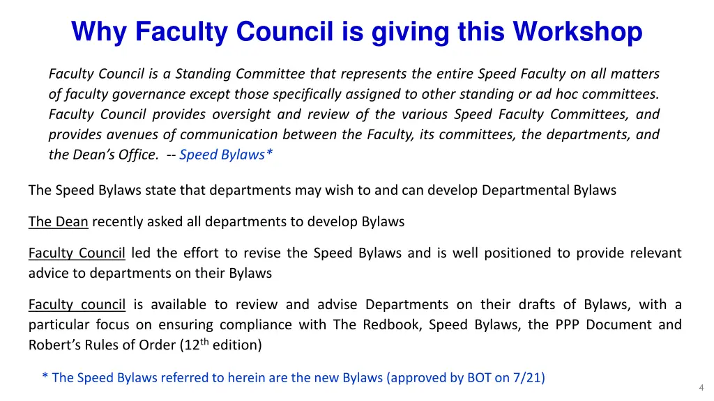why faculty council is giving this workshop