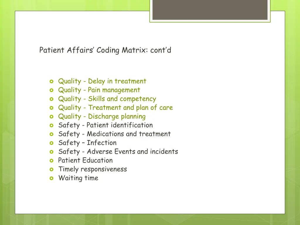 patient affairs coding matrix cont d