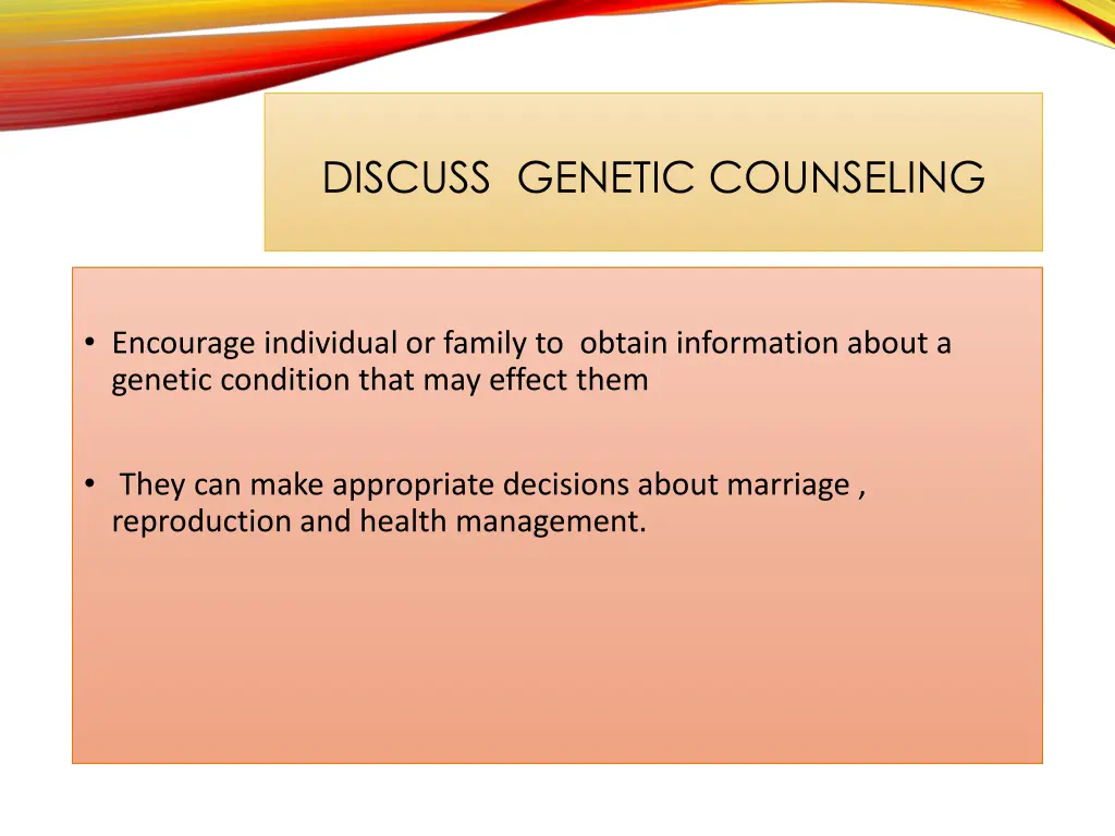 discuss genetic counseling