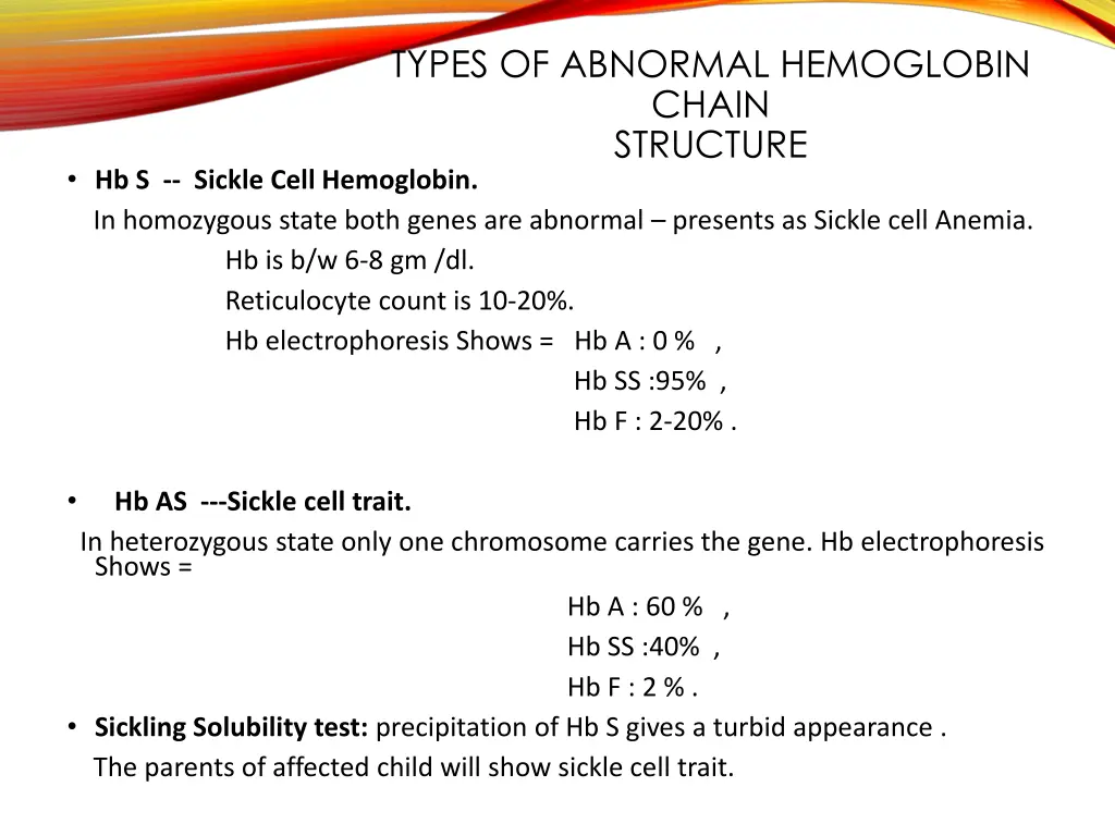 types of abnormal hemoglobin chain structure