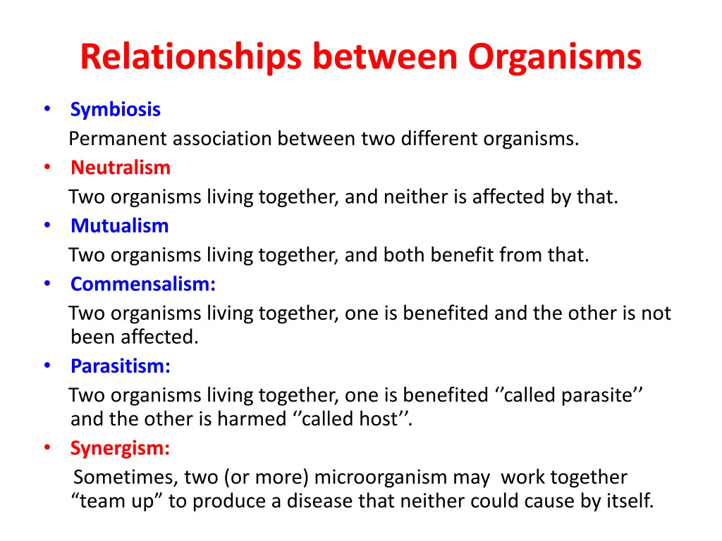 relationships between organisms
