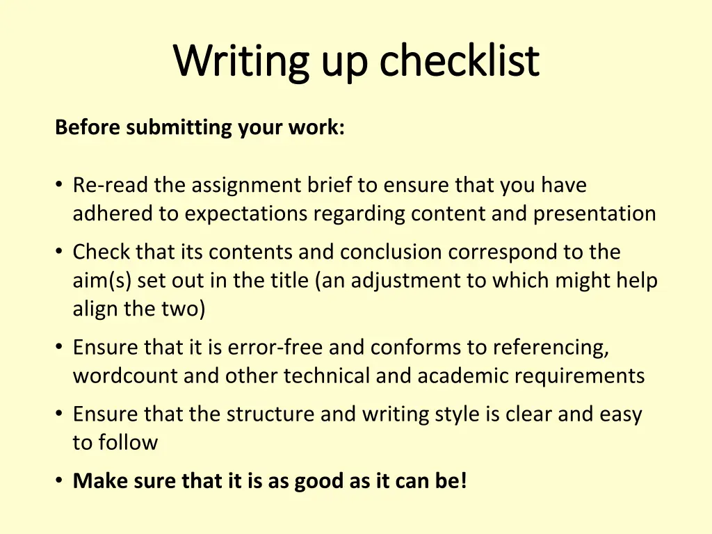 writing up checklist writing up checklist