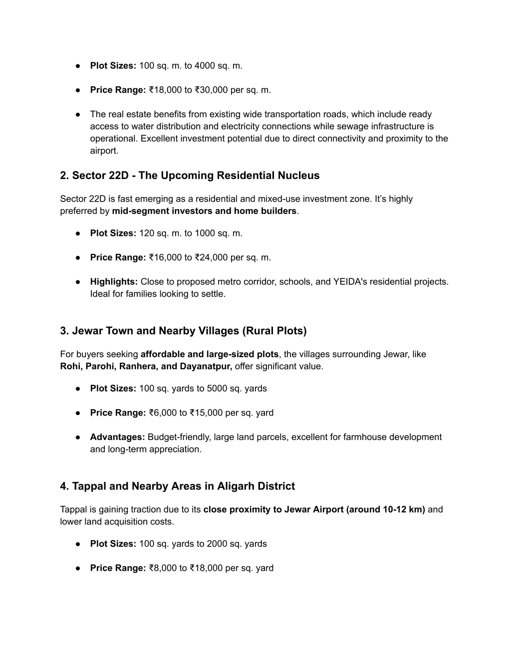 plot sizes 100 sq m to 4000 sq m price range