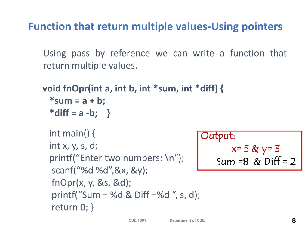 function that return multiple values using