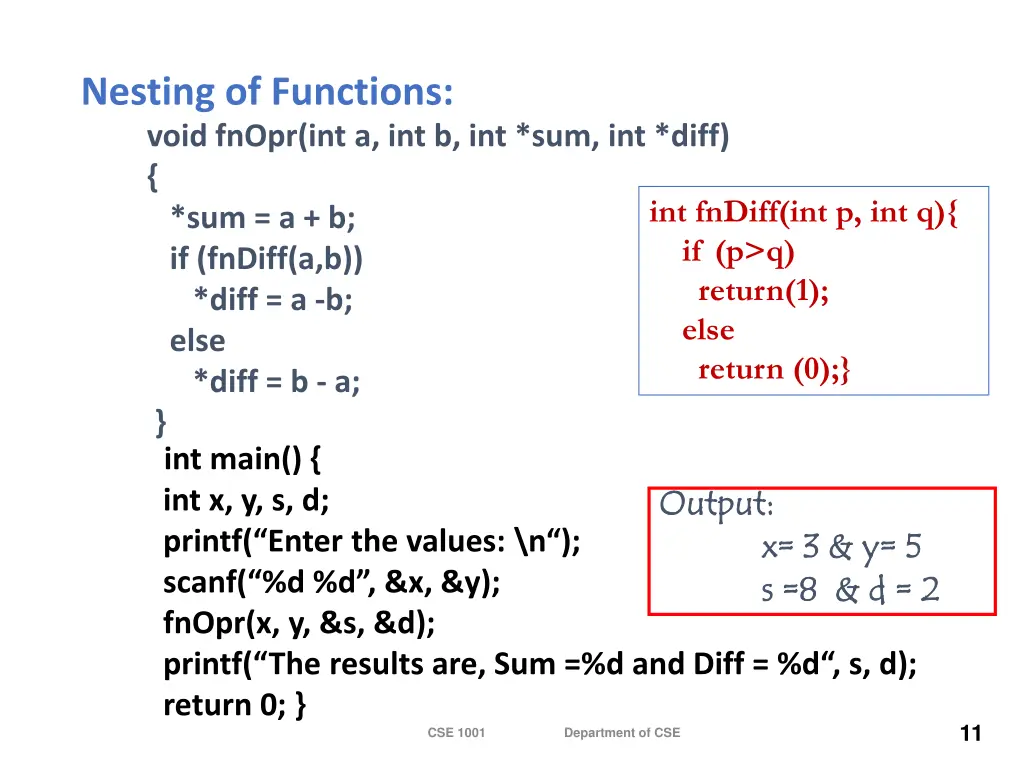 nesting of functions void fnopr