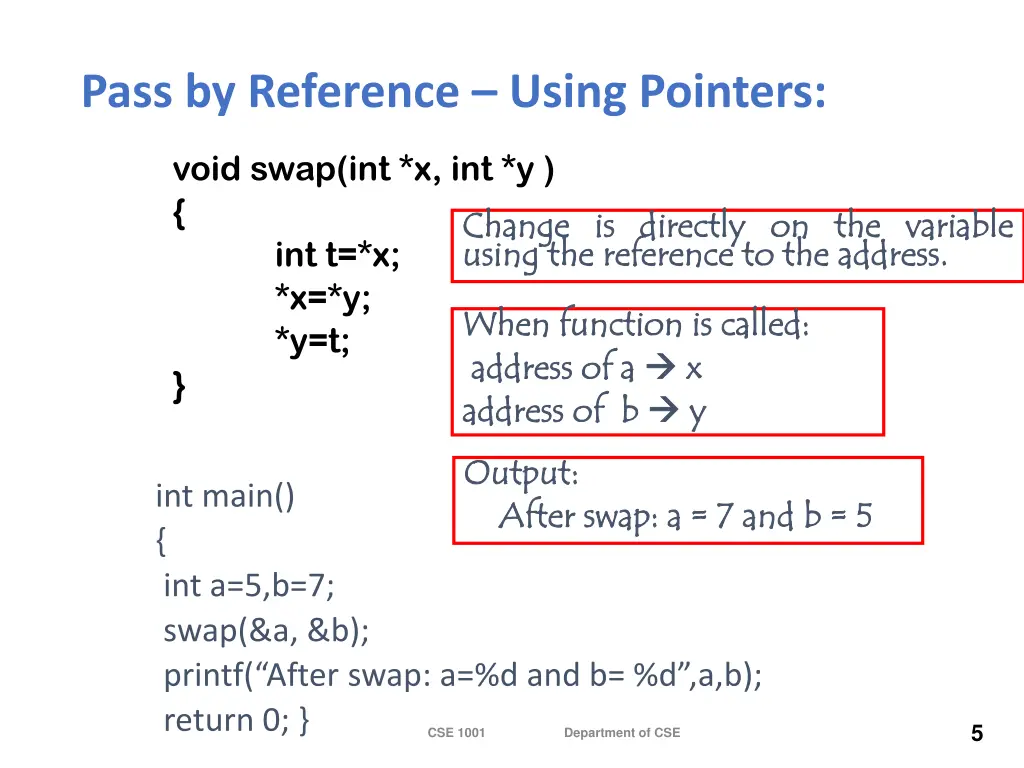 pass by reference using pointers