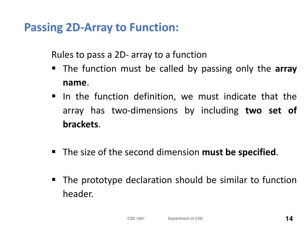 passing 2d array to function