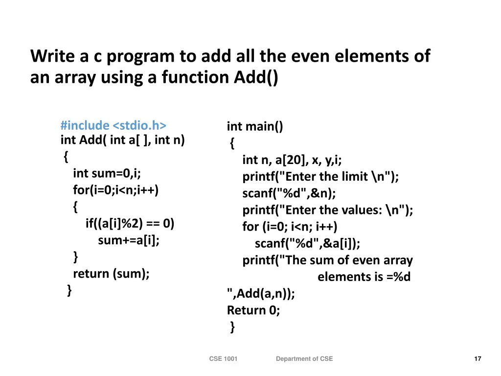 write a c program to add all the even elements