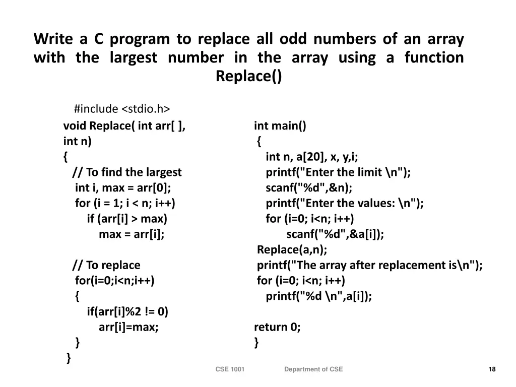 write a c program to replace all odd numbers