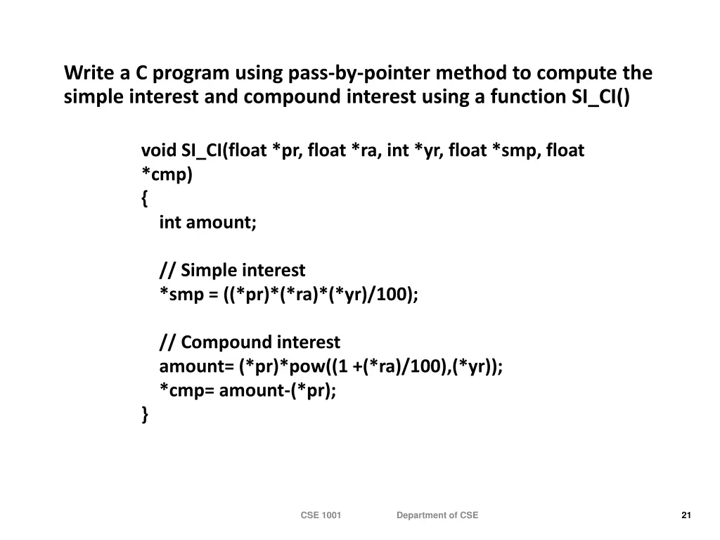 write a c program using pass by pointer method 1