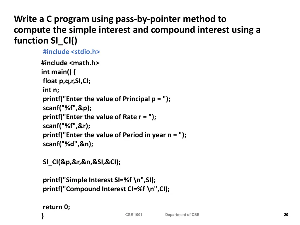 write a c program using pass by pointer method