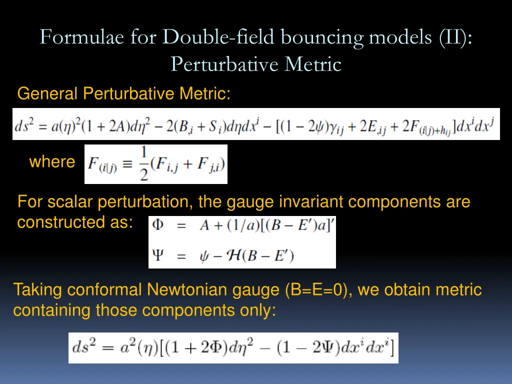 formulae for double field bouncing models 1