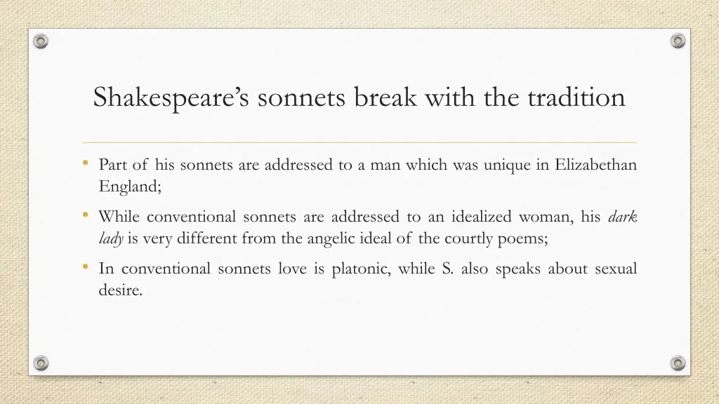 shakespeare s sonnets break with the tradition