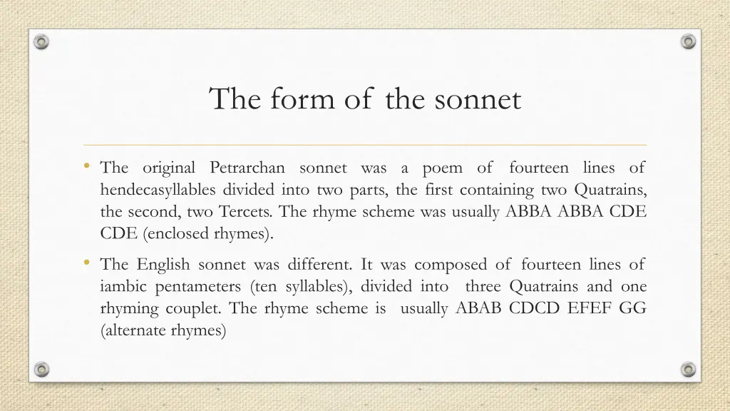 the form of the sonnet