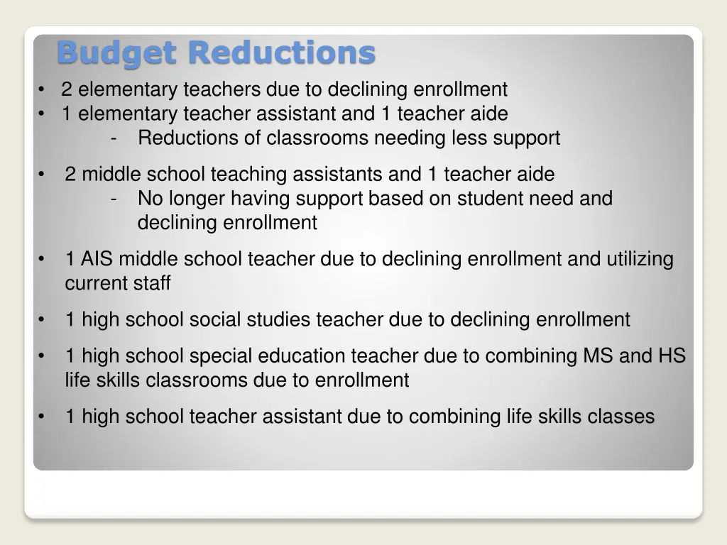 budget reductions 2 elementary teachers