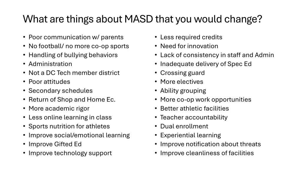 what are things about masd that you would change
