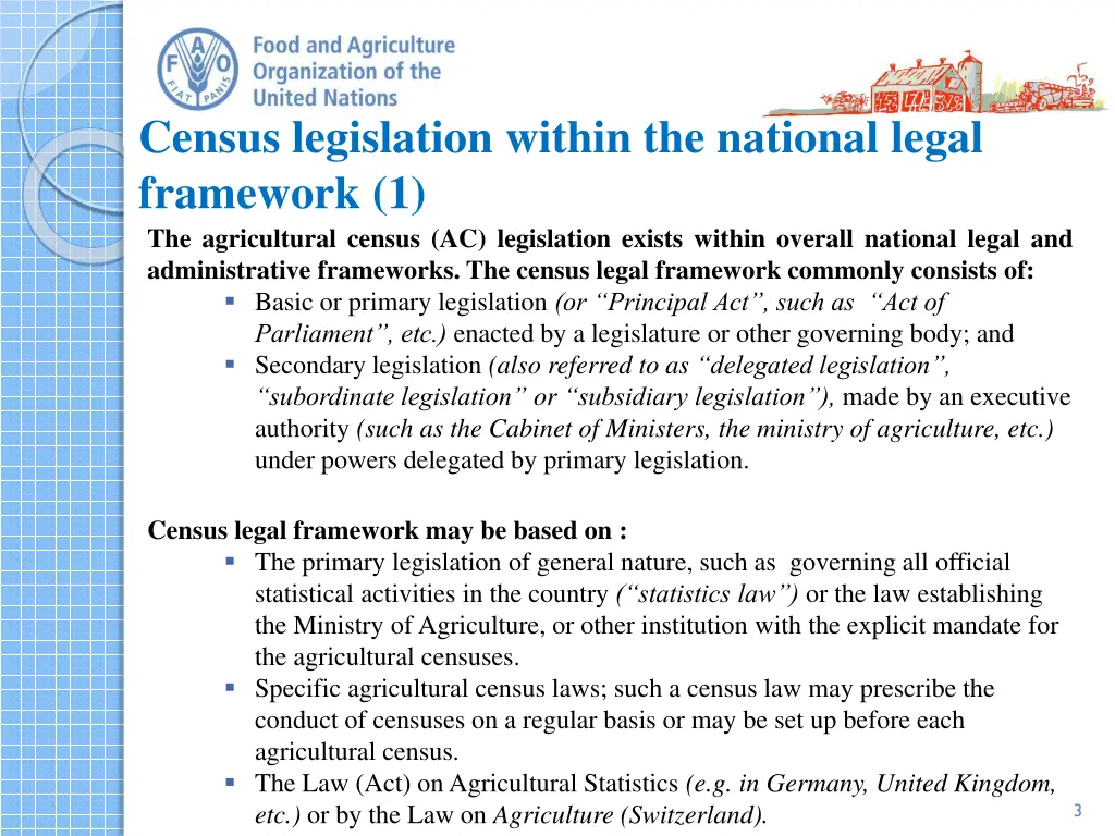 census legislation within the national legal