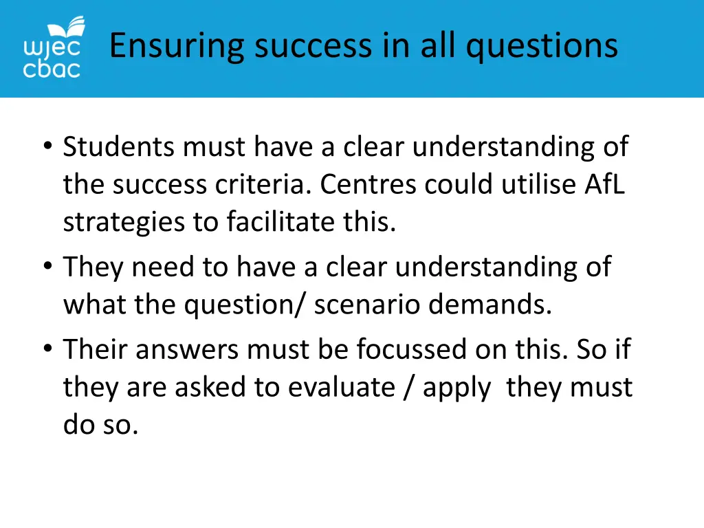 ensuring success in all questions 1
