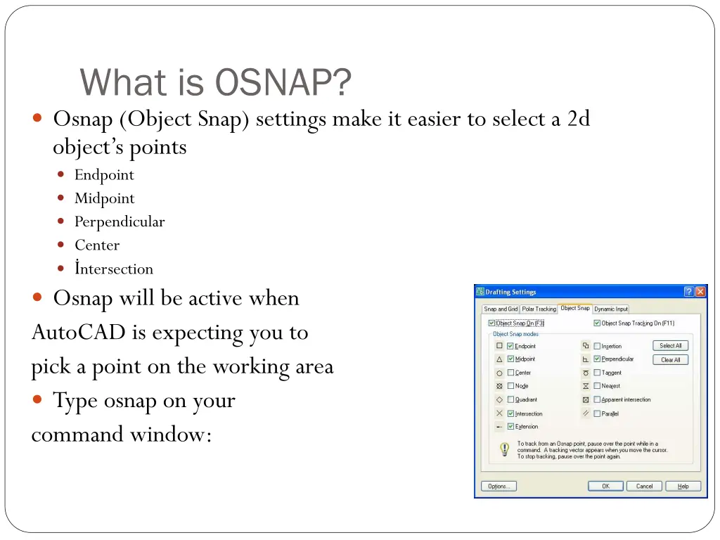 what is osnap osnap object snap settings make
