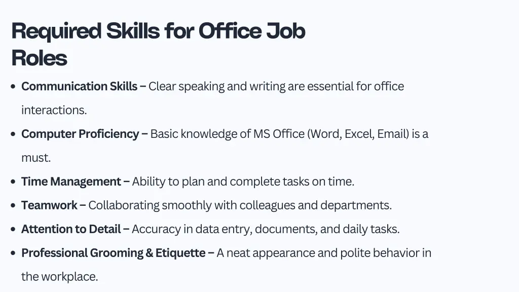 required skills for office job roles