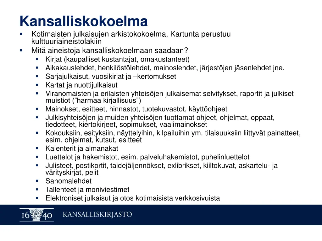 kansalliskokoelma kotimaisten julkaisujen