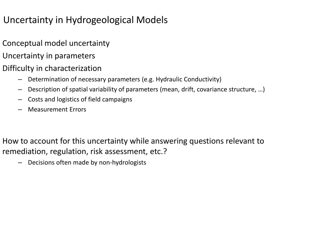 uncertainty in hydrogeological models