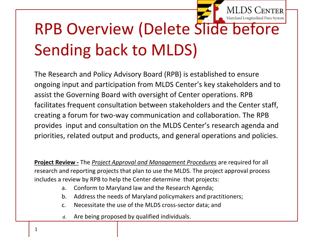 rpb overview delete slide before sending back